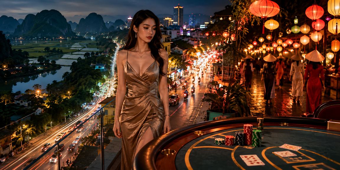 Giao diện Live Baccarat tại sxmb30ngay – cảnh chợ đêm Ninh Bình